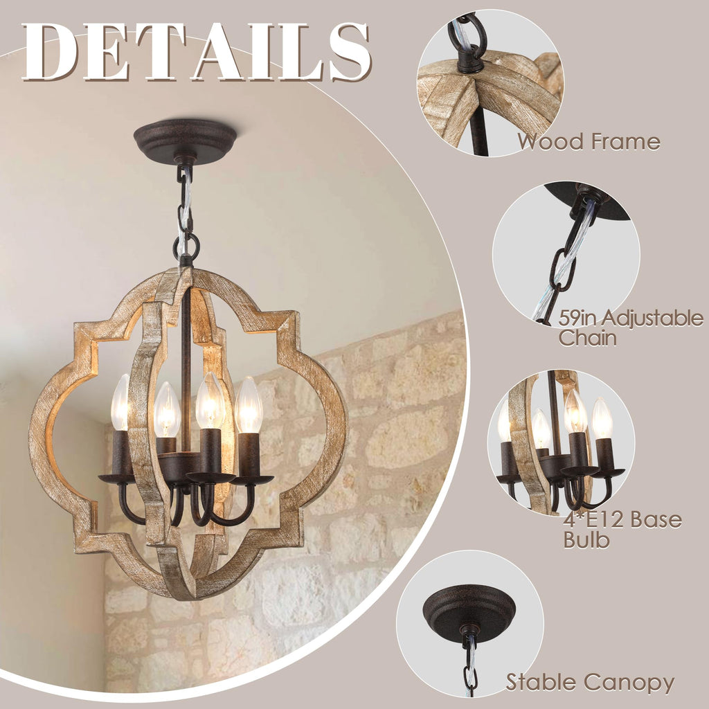 16 Inch Wood Farmhouse Chandelier