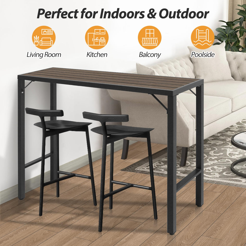 Outdoor Bar Table, 55" Patio Bar Height Table, Bar Counter Pub Dining Table with Waterproof Top for Balcony, Garden