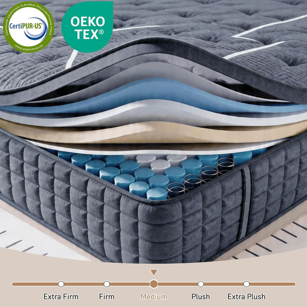 King Size Mattress, 12 Inch King Mattress in a Box,Hotel-Level Luxury Hybrid Cooling Gel Memory Foam Upgraded Pocket