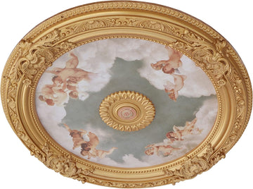 Antique Cherubs Sky Gold Trim Round Chandelier Ceiling Medallion for Home Improvement 36 Inch Diamet