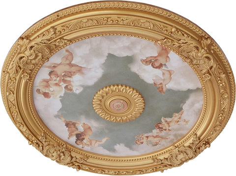 Antique Cherubs Sky Gold Trim Round Chandelier Ceiling Medallion for Home Improvement 36 Inch Diamet