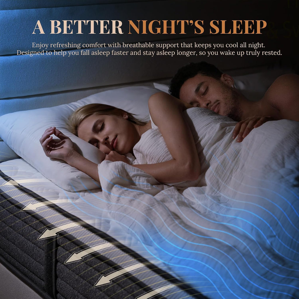 King Size Mattress, 14 Inch Hybrid King Size | Medium Feel Foam and Individual Pocket Springs, Fiberglass Free