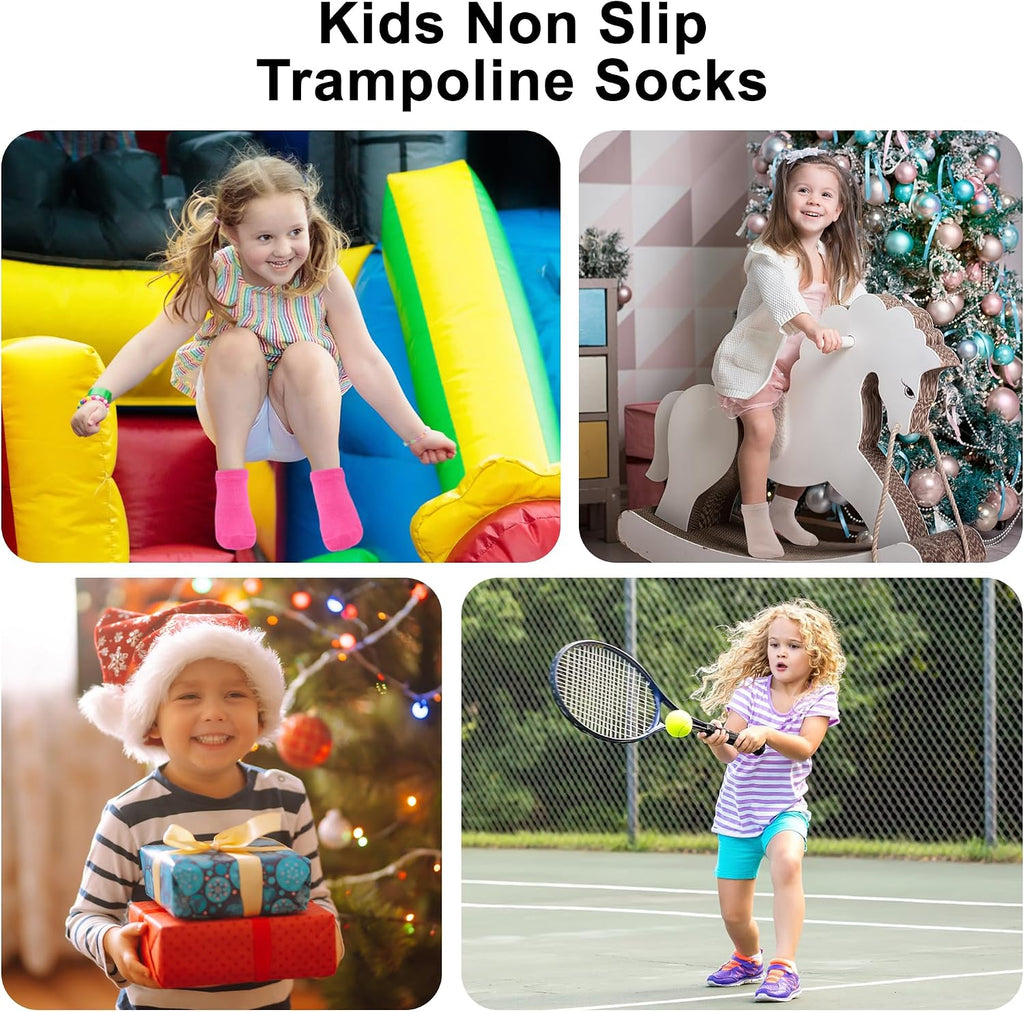 Kids Non Slip Trampoline Socks 6 Pairs, Kids Grip Ankle Socks, Athletic Sock for Boys Girls