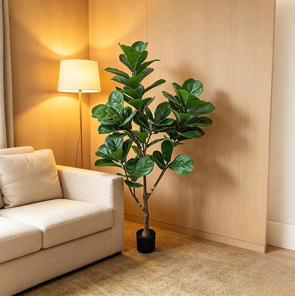 5ft Artificial Fiddle Leaf Fig Tree,Lifelike Indoor Faux Plant with Adjustable Branches,Easy Assembly,and Low