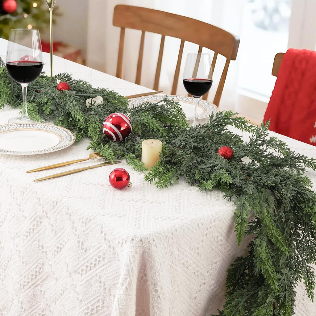 Ft Christmas Cedar Garland, Real Touch Soft Greenery Mantel Decor - Set of 9