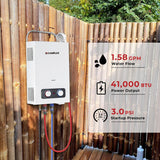 Pro 6L Portable Tankless Water Heater, Mini Sized Outdoor Propane Gas Water Heater with Portable Handle