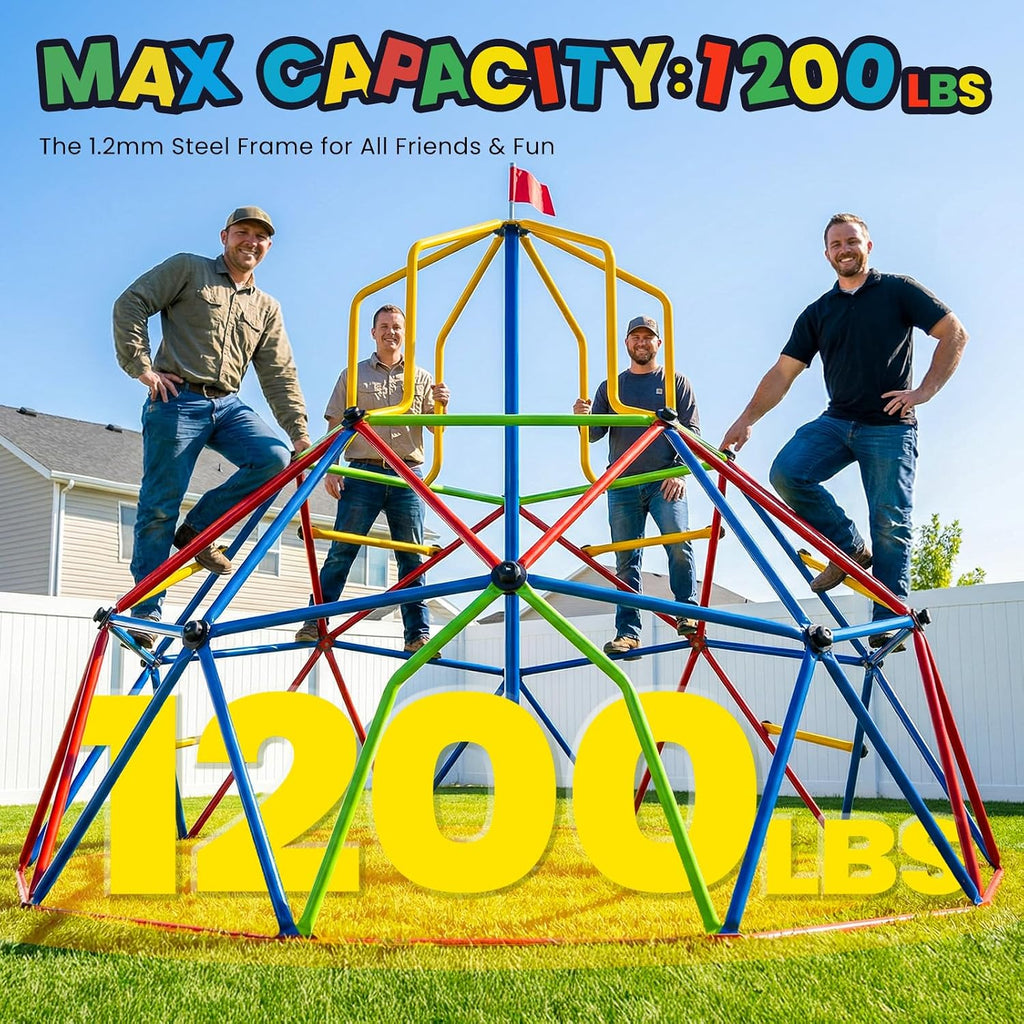 10FT Climbing Dome with Tower, Outdoor 10FT Geometric Dome Climber Tower for Kids 3-10 Supporting 1200 lbs, Easy
