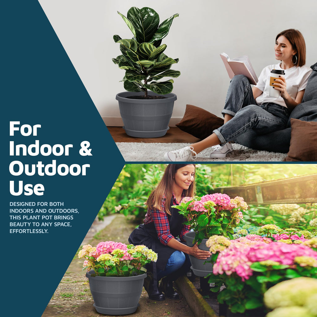 10-Inch Whiskey Barrel Planters Outdoor Pack of 25 - Durable Plastic Plant Pots for Indoor & Outdoor Use with