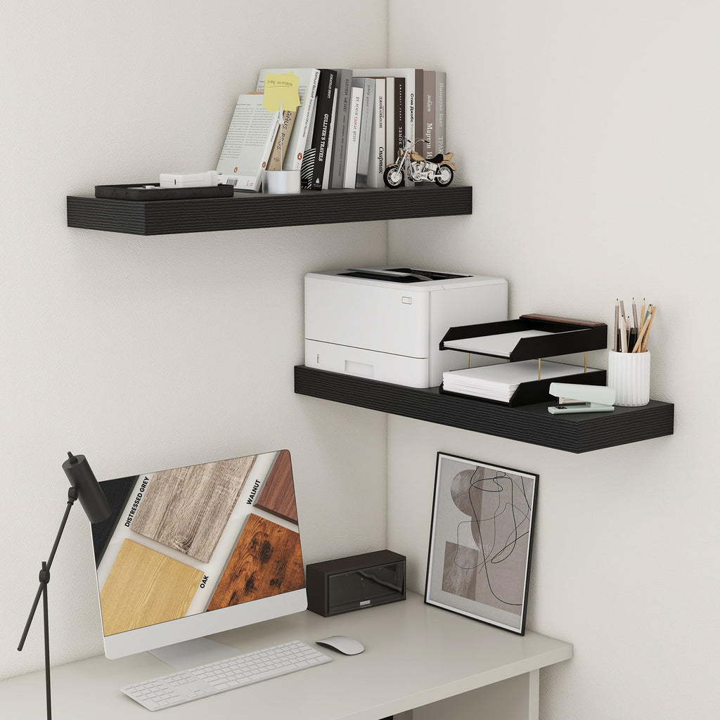 Deep Floating Shelves, 36'' x 12'' Black Shelves for Wall Set of 2