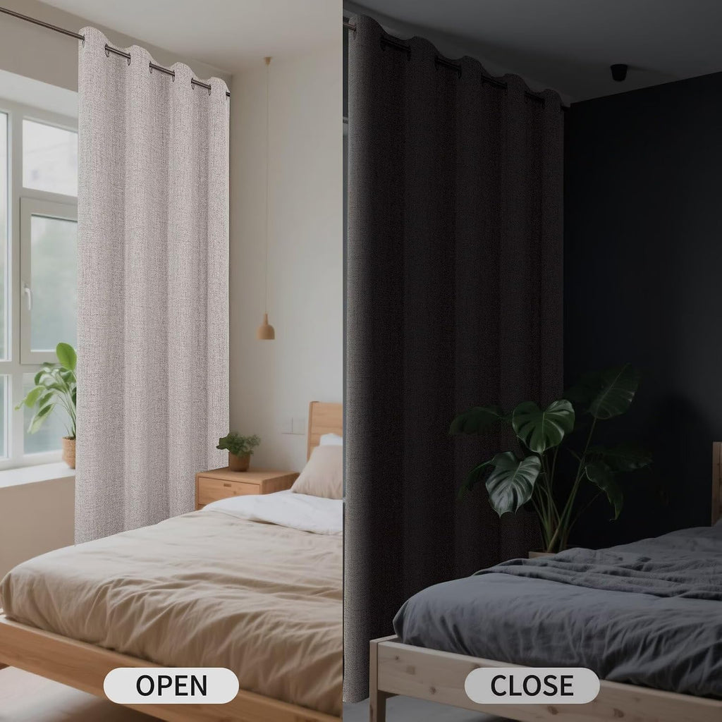 100% Blackout Window Curtains 84 inches Long 2 Panels Set, Faux Linen Look Thermal Insulated Grommet Drapes, Room
