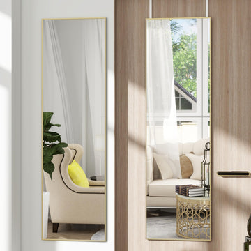 48"x 14" Over the Door Mirror Full Length, Full Body Mirror, Gold