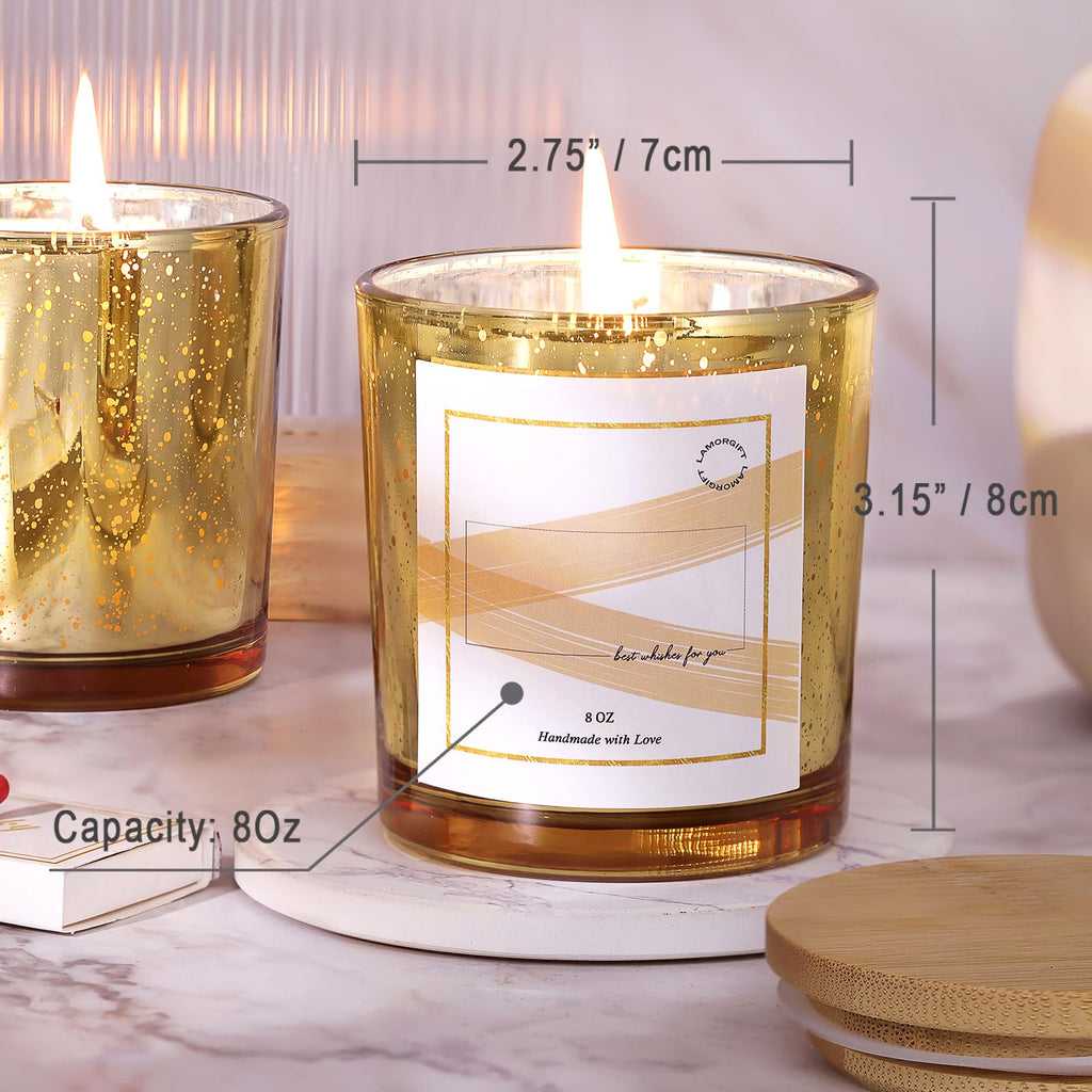 15 Pack Glass Candle Jars With Lids (8oz, Gold) - Empty Containers for Making Candles - Mercury Glass Jars With 20
