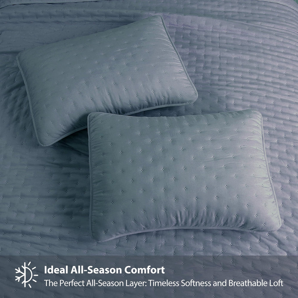 Dusty Blue Quilt Bedding Set, California Lightweight Soft Bedspread, Farmhouse Rustic