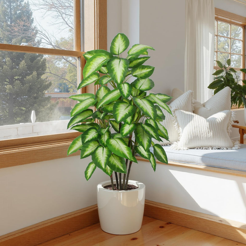 Artificial Golden Dieffenbachia 4ft Tall Artificial Plants Indoor Decorative Silk Plants Potted Faux Tropical Tree