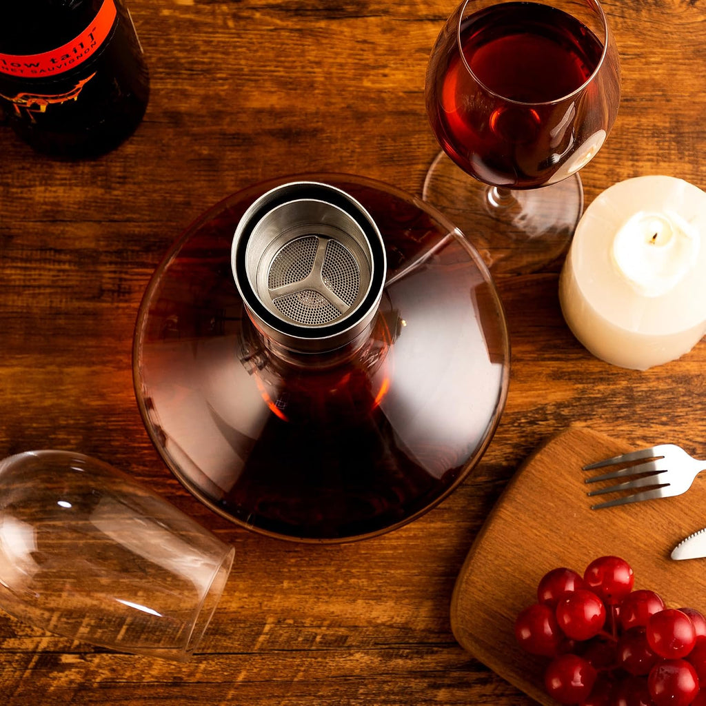 Wine Decanter,Red Wine Carafe,Decanter with Built-in Aerator Pourer, 100% Hand Blown Lead-free Crystal Glass