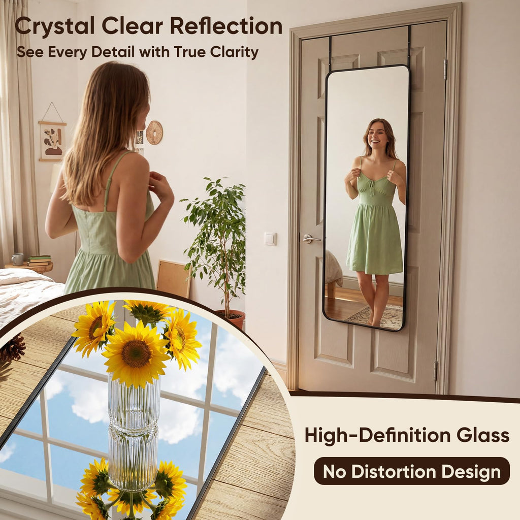58"x20" Over the Door Full Length Mirror, Hang or Floor Stand, Black