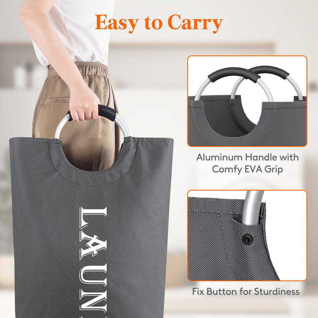 2 Pack 100L Laundry Basket with Aluminum Handles, Grey