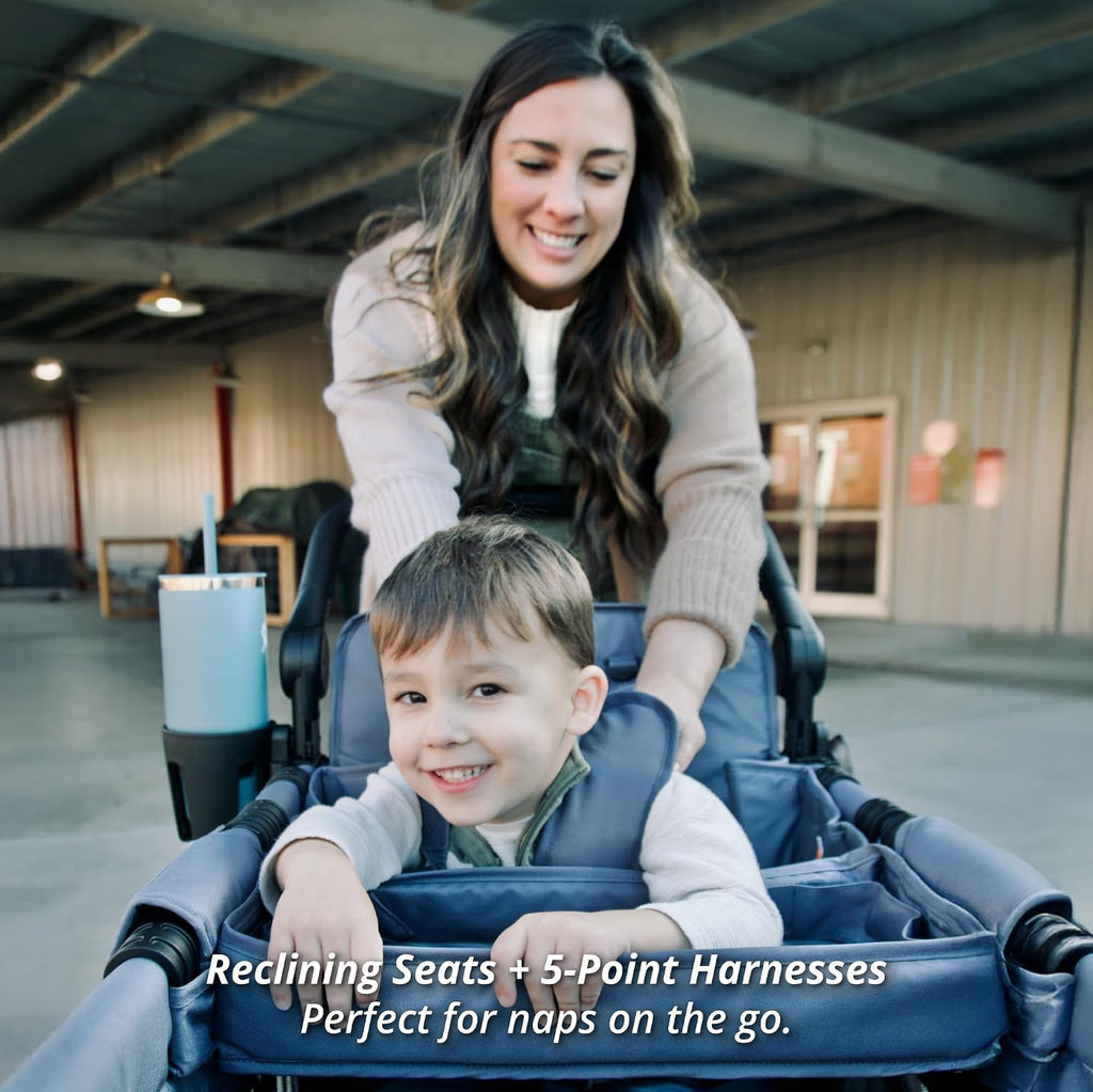 Passenger All-Terrain Stroller Wagon with Reclining Seats, Cooler Bin, Push/Pull Handle, and Rubber Wheels