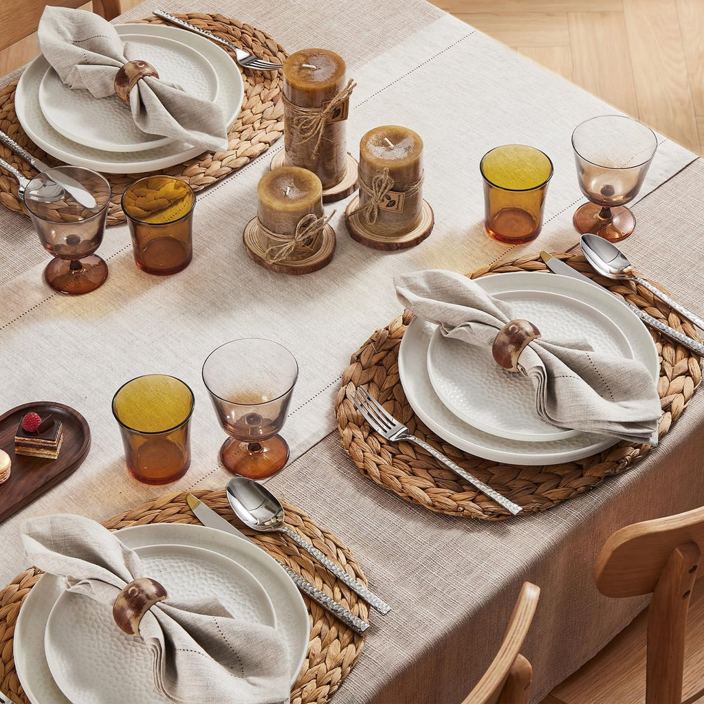 100% Pure French Linen Table Runner 108 Inches Long, Natural Hemstitch Tablecloth with Mitered Corners, Crease-Free