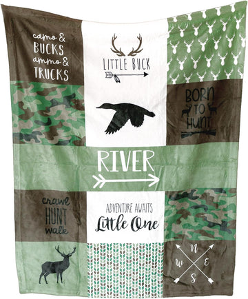 Ships Next Day - Camo Woodland Personalized Baby Blanket for Boys - Printed in America - Custom Blankets for Boys