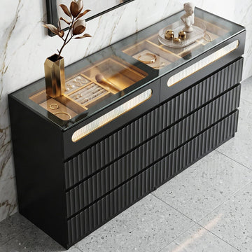 Fluted 8 Drawer Dresser, Modern Chest of Drawers, Black