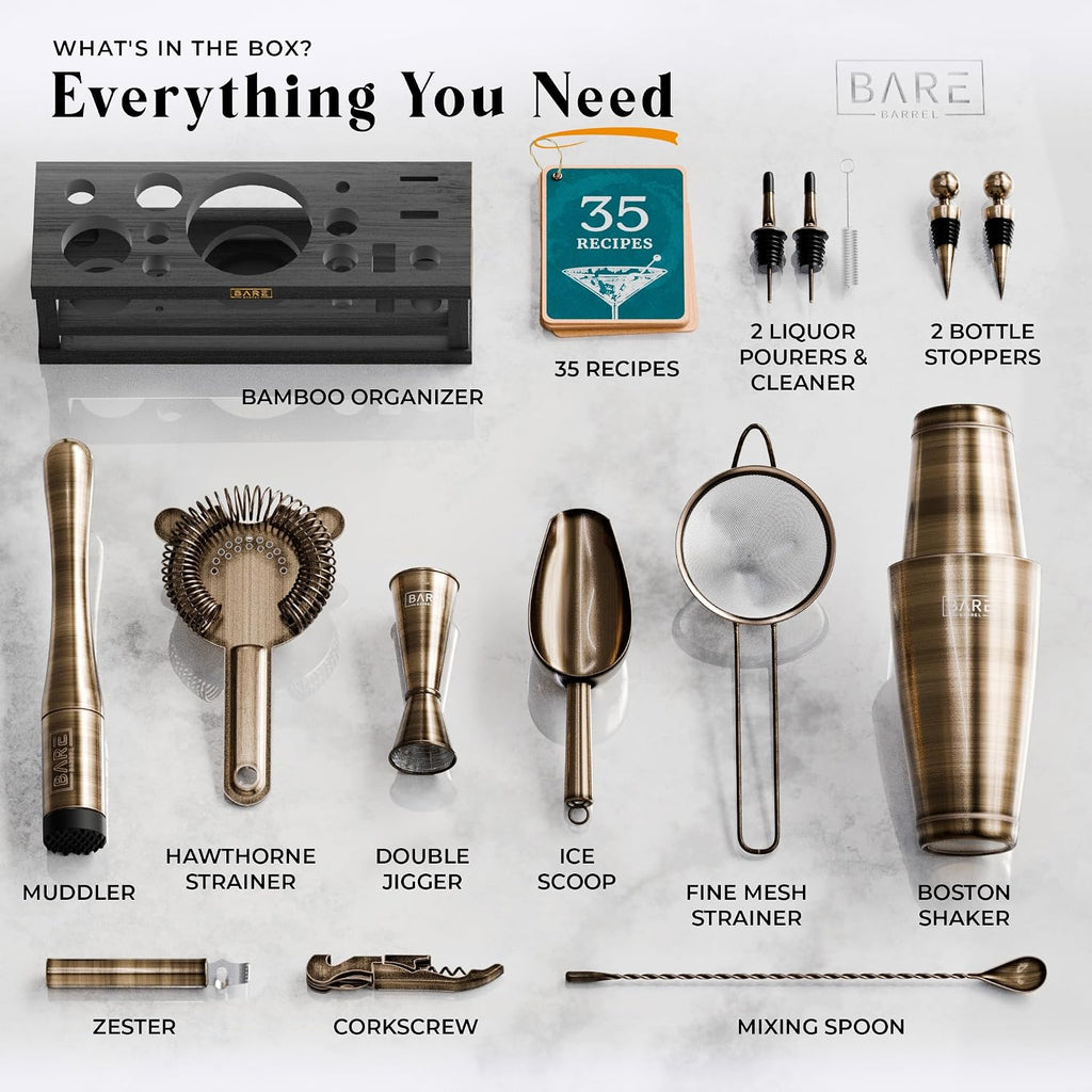 Mixology Bartender Kit Bar Set | 16-Piece Cocktail Shaker Set | Martini Barware Mixing Tools Bartending | Incl. 35 - Set of 16