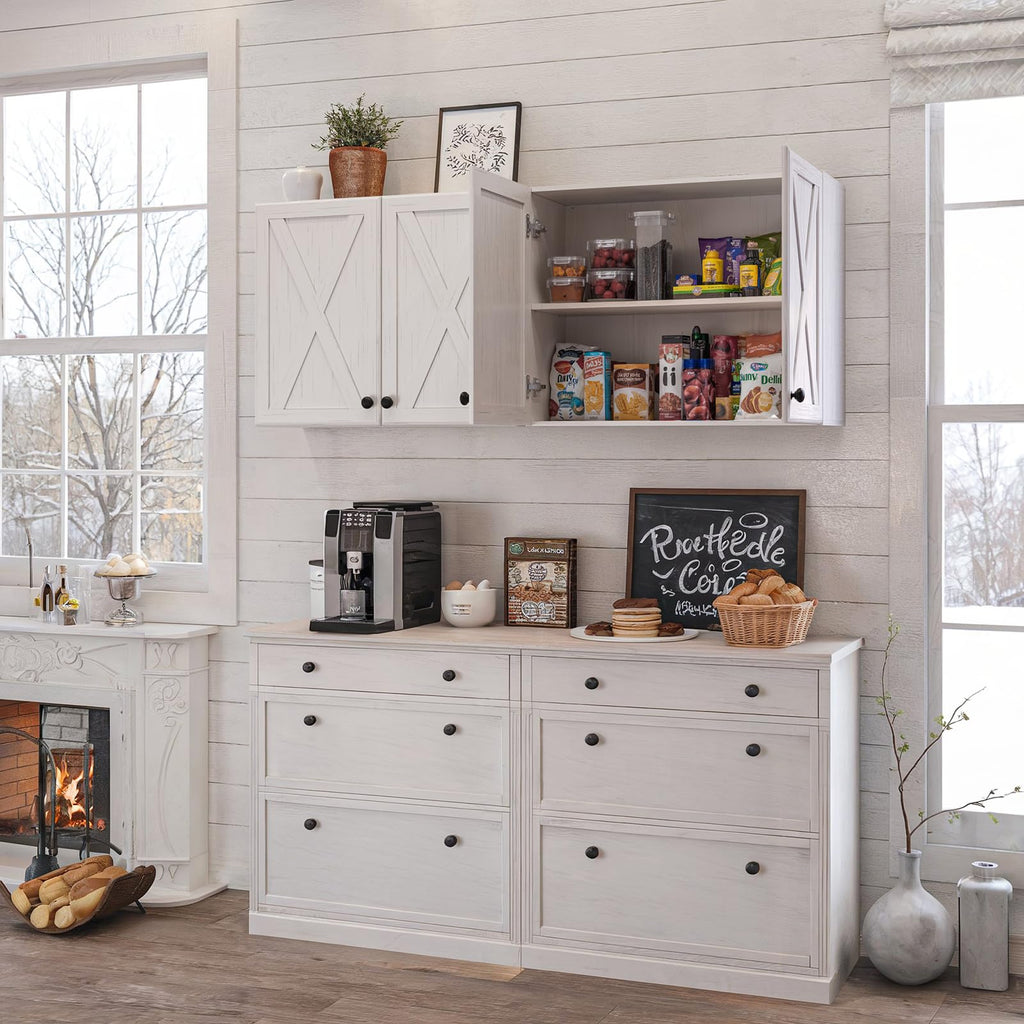 30'' Laundry Room Cabinets, Laundry Wall Cabinet Storage, Barn Door Kitchen Wall Cabinets with Doors and Shelf, Wall