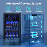 Beverage Fridge, 130 Can Mini Fridge With Glass Door, Beverage Cooler Refrigerat