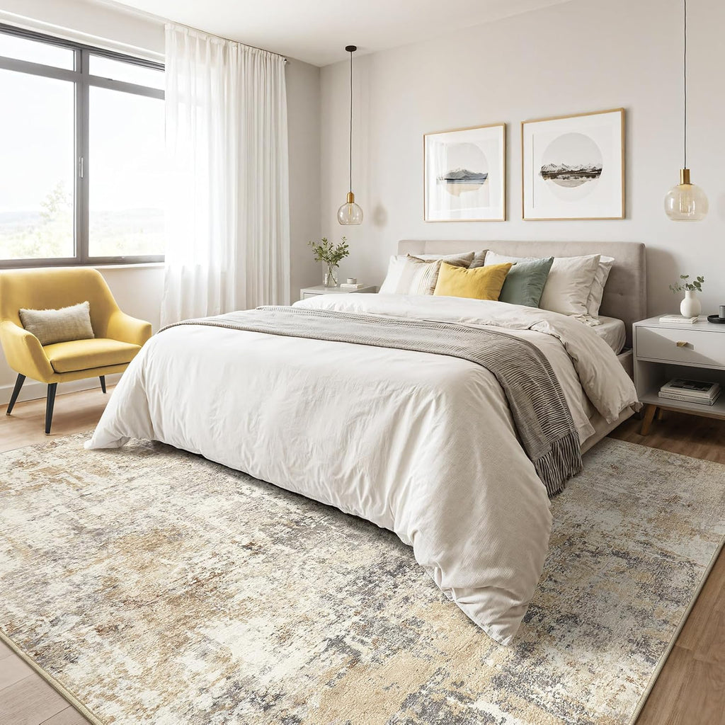 Area Rugs 9x12 Living Room: Washable Large Abstract Neutral Modern Soft Rugs Stain Resistant Indoor Floor Non-Slip