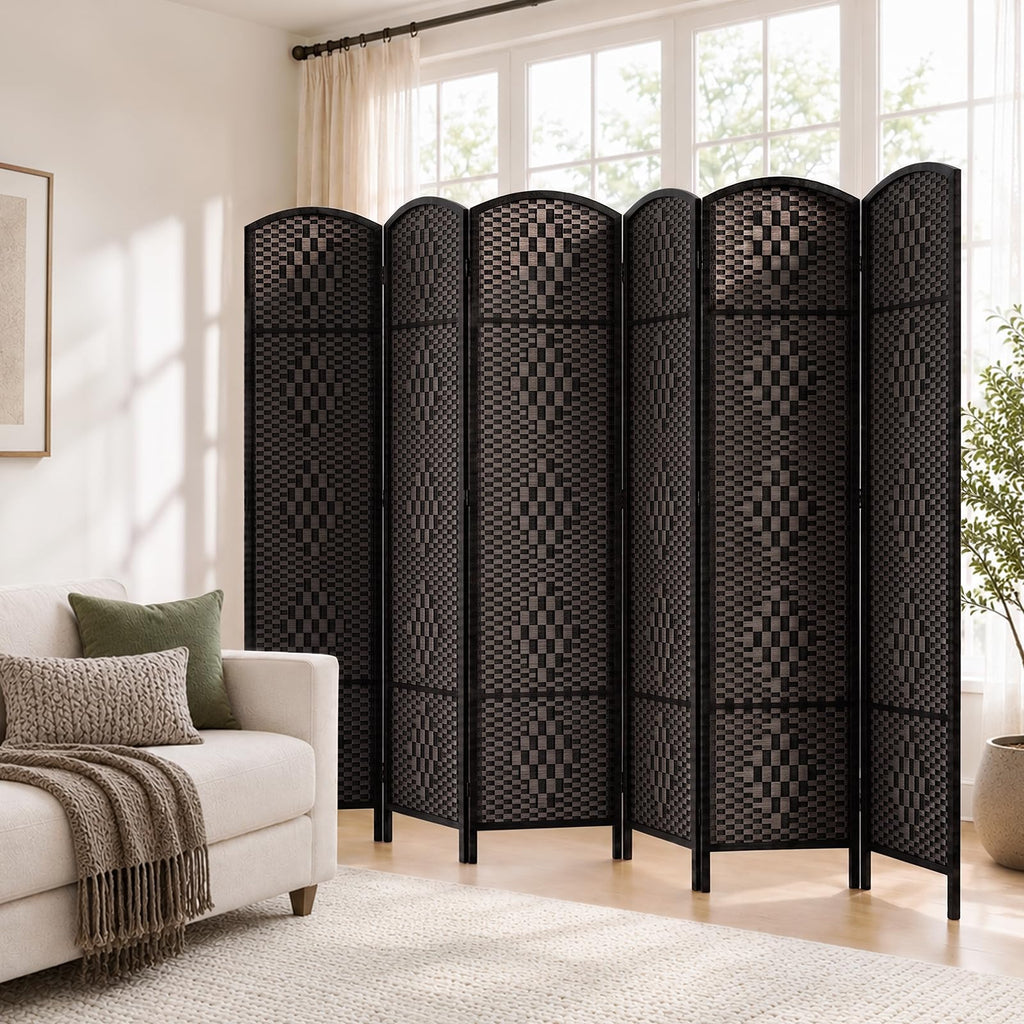 Room Divider, Folding Privacy Screen, 6Panel Wall Divider, Dark Mocha