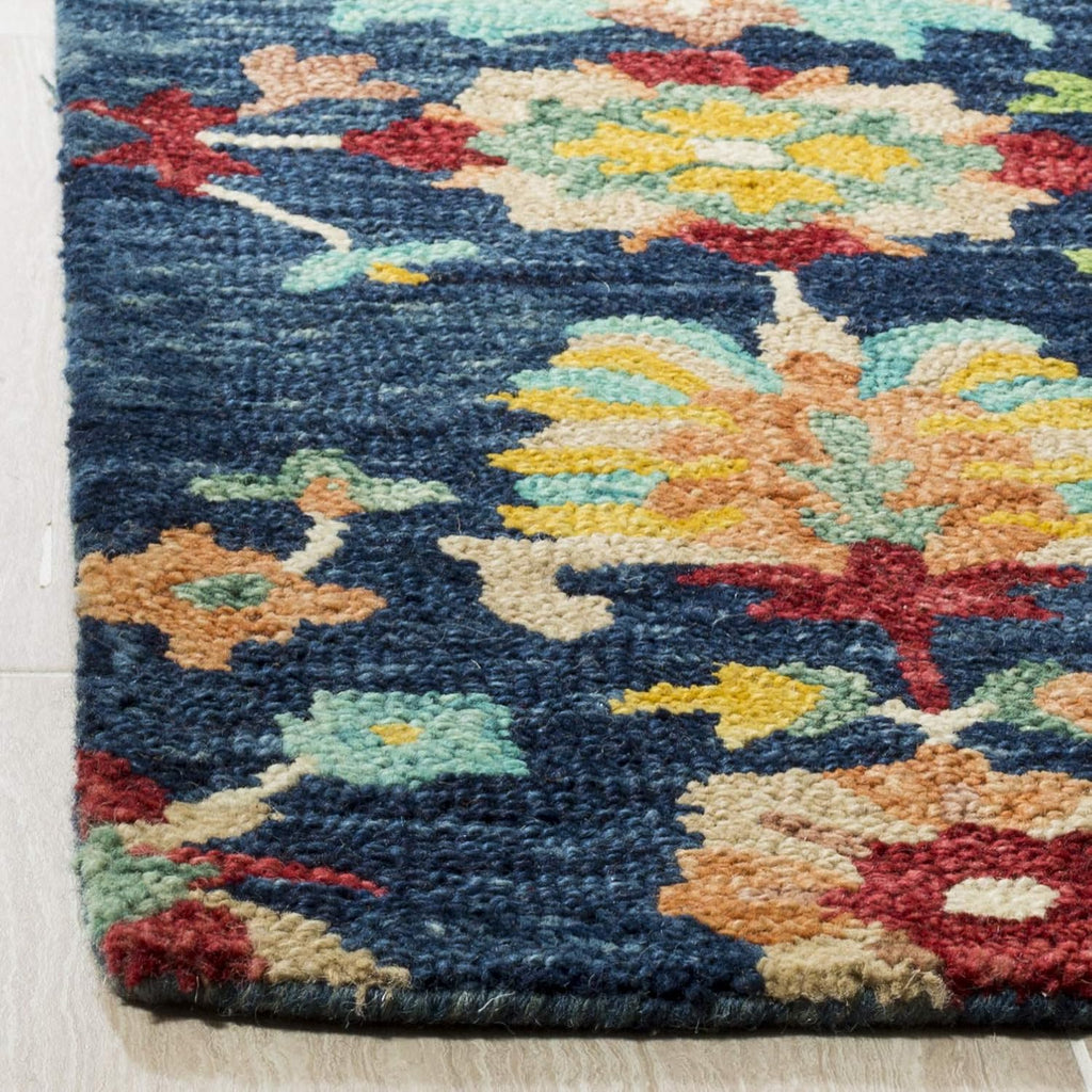 Aspen Area Rug - 10' x 14', Navy & Red, Handmade Boho Floral Wool