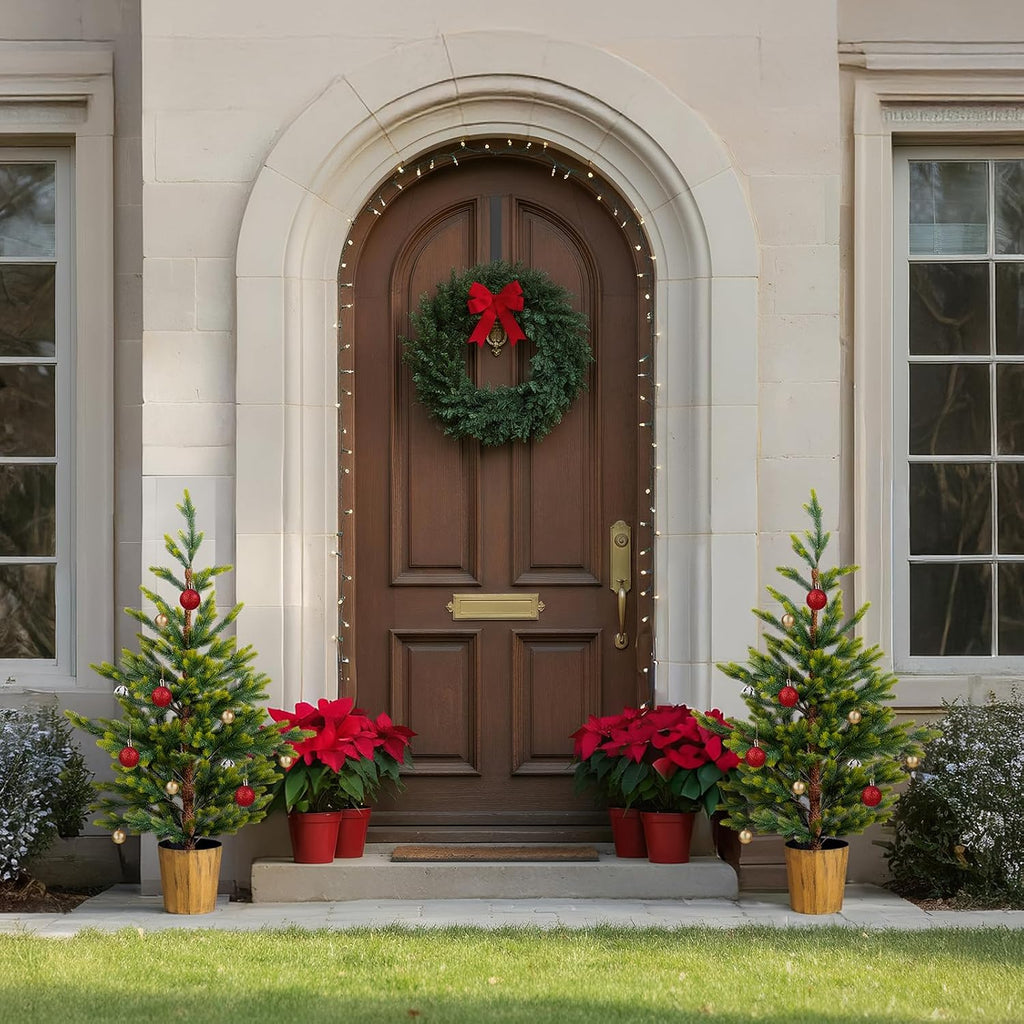 4ft Artificial Trees, Small PE Xmas Trees w/Plastic Pots, 119 Branch Tips Each, Perfect Symmetrical Holiday Decor Dec