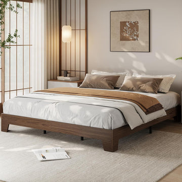 Platform Bed Frame, Minimalist Wood Bed Frame No Headboard Needed, Sturdy Low Profile Bed with
