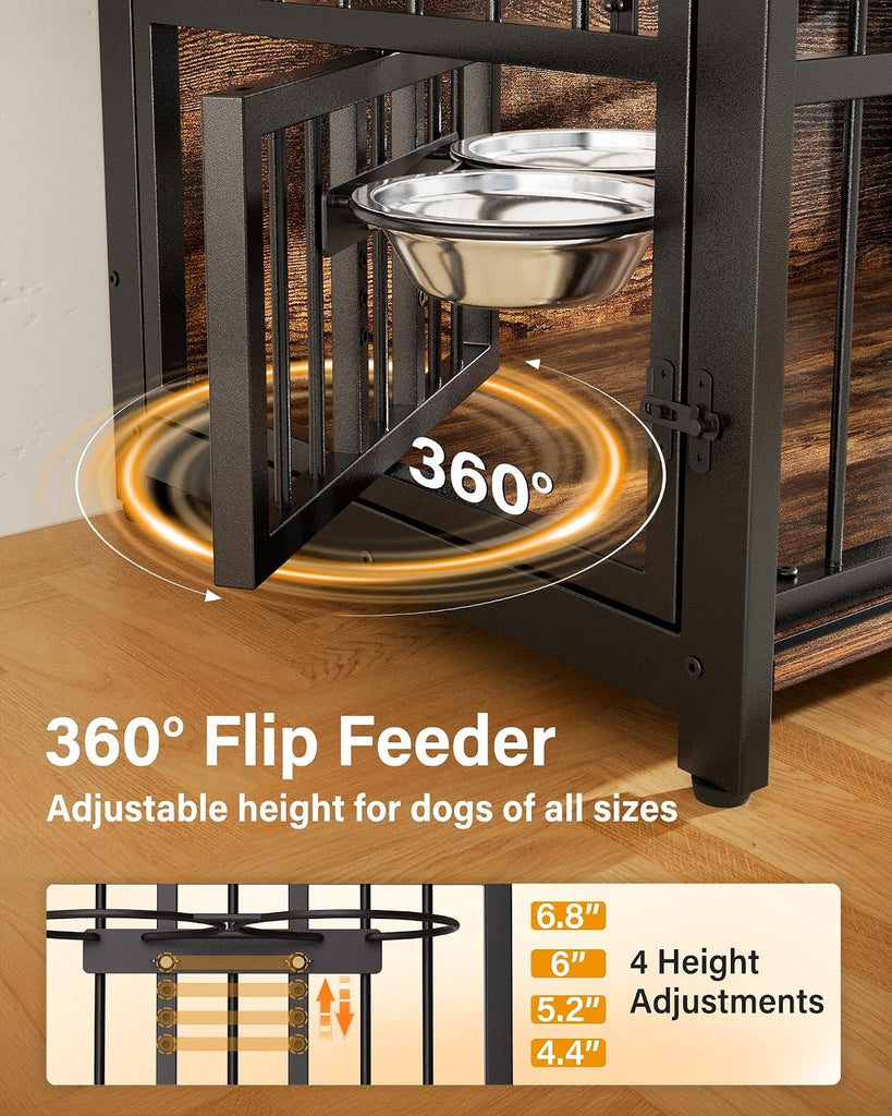 Dog Crate Furniture with Sliding Barn Door, 44"/39"/32" Decorative Dog Kennel Indoor with 2 Doors, Escape-Proof
