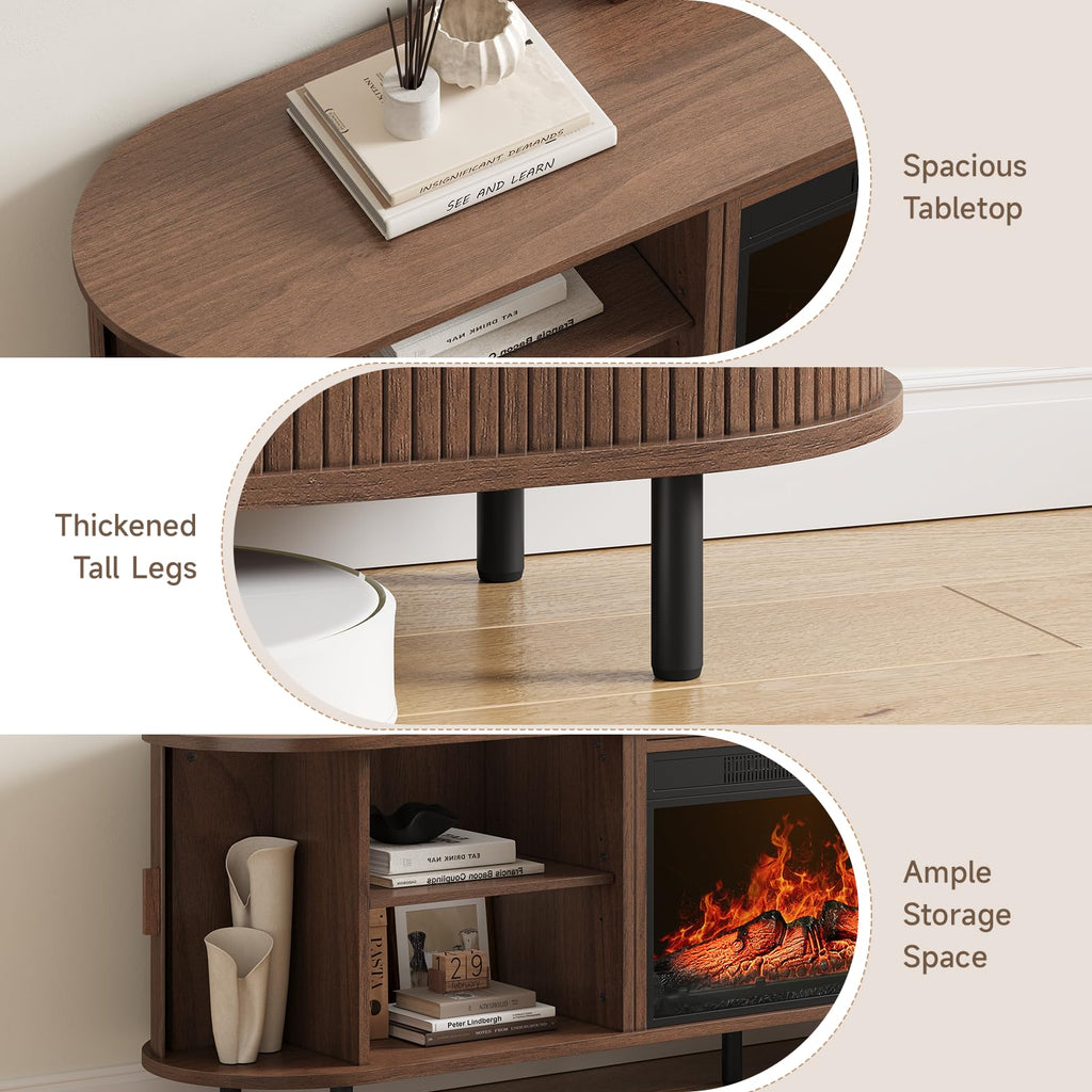 78.7" Fluted Fireplace TV Stand with 23" Electric Fireplace, Walnut