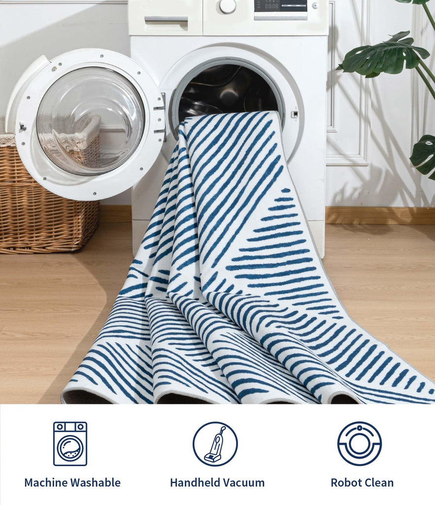 Washable Blue and White Rug, Modern Area Rug
