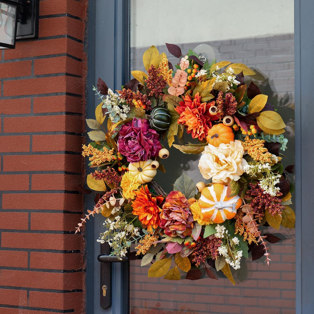 Fall Wreaths for Front Door Outside 24 Inch,Rustic Harvest Autumn Wreath