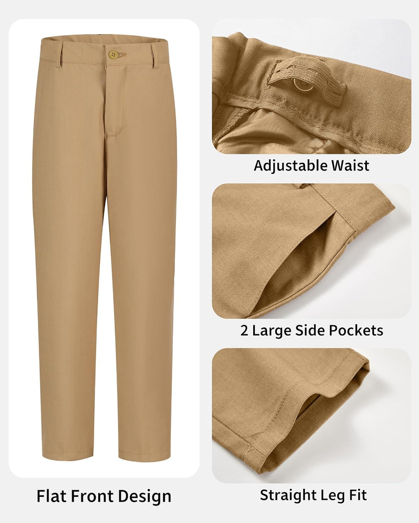 Boys Dress Pants Slim Fit Adjustable Waist School Uniform Boy Pants