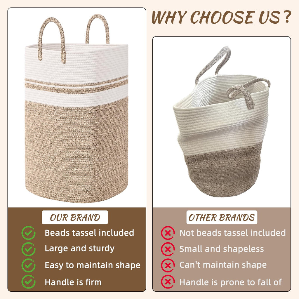 Woven Laundry Basket for Clothes, 65L Large Rectangle Laundry Hampers, Nursery Storage Basket for Toys, Tall Dirty