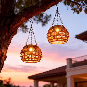 Hanging Solar Lanterns Outdoor Waterproof 2 Pack, Solar Chandelier Outdoor Hanging Lights for Outside Tree, 7.25in