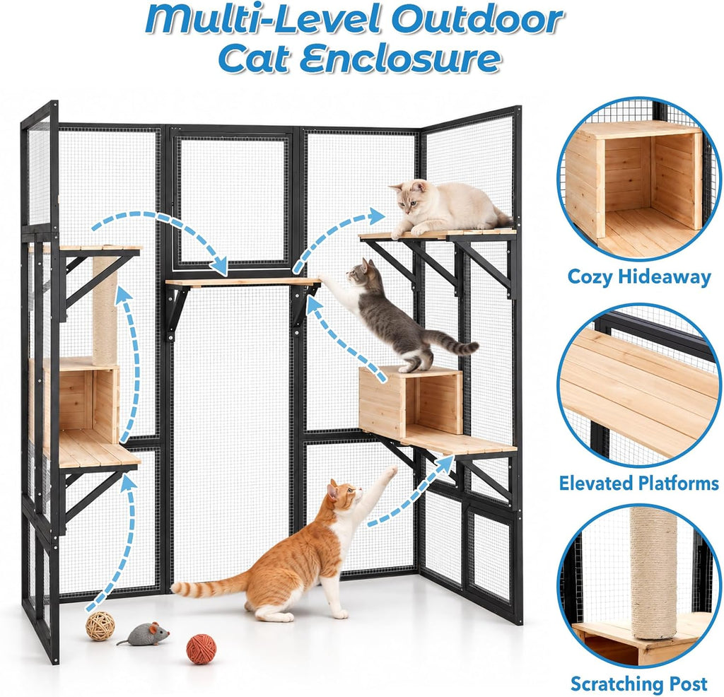 Walk-in Catio, Outdoor Wooden Cat Enclosure with Asphalt Roof