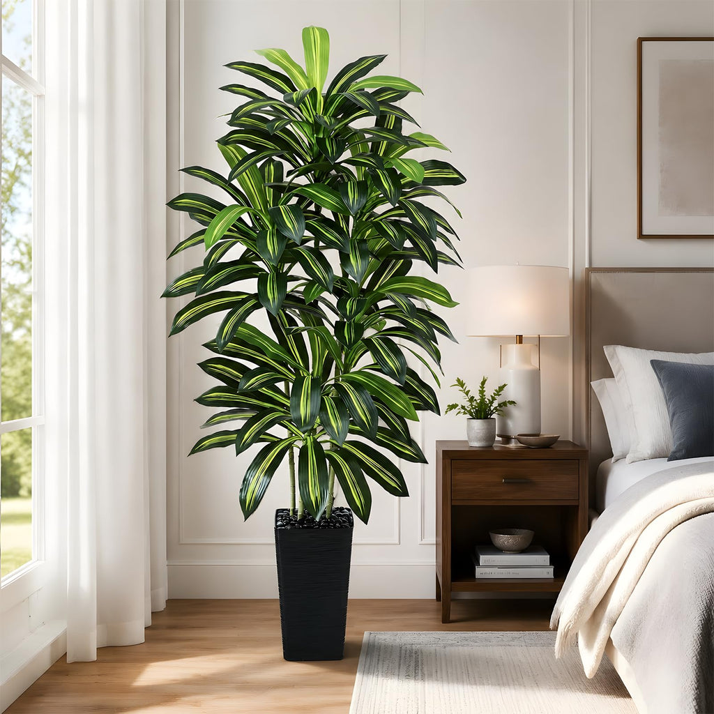 Artificial Dracaena Tree 5FT / Black Planter, Tall Plants Indoor