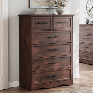 Walnut 6-Drawer Dresser, 44" Tall Chest of Drawers