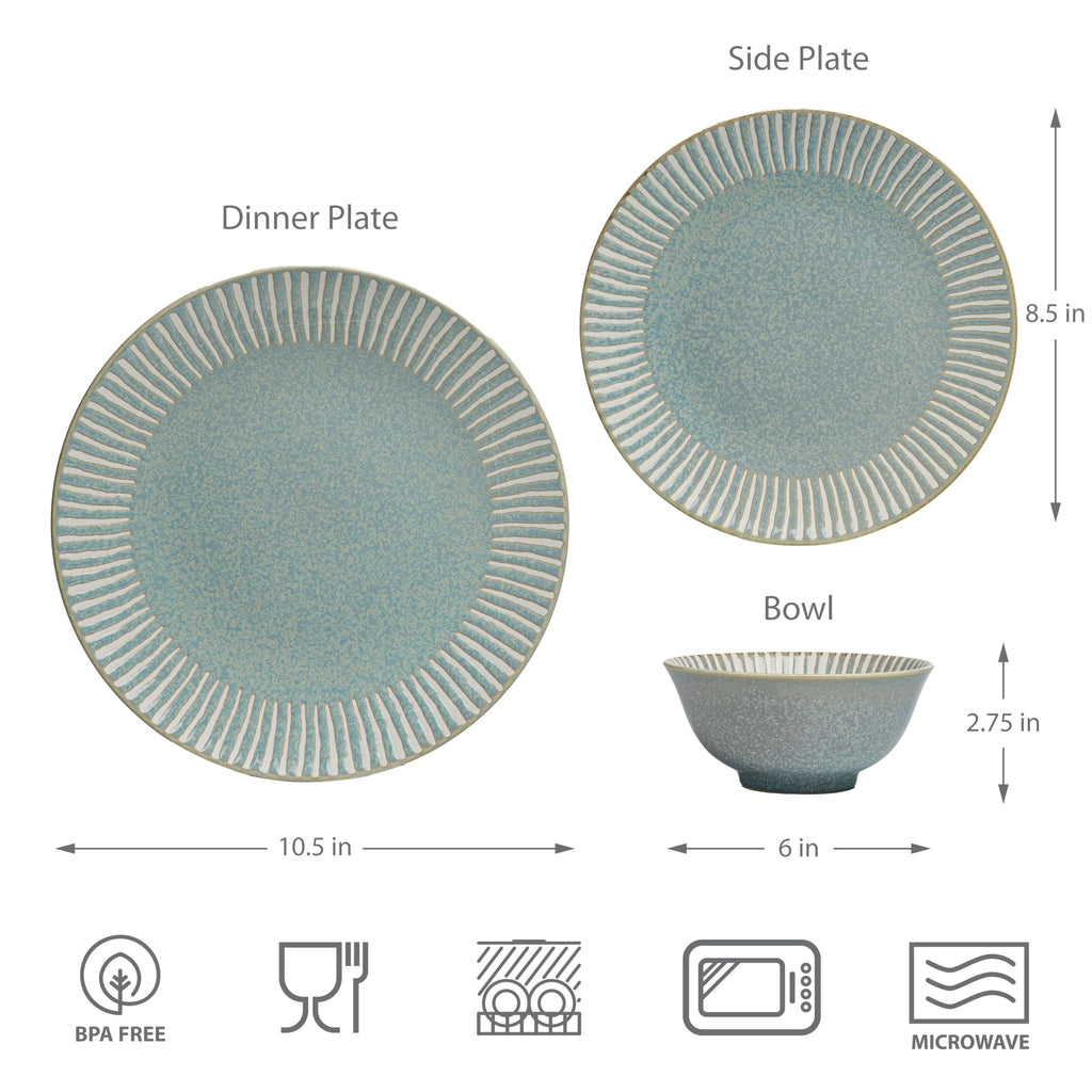 12-Piece Reactive Blue Ceramic Dinnerware Set Bali Breeze Blue Elegant Table Setting for Every Occasion - Microwave &