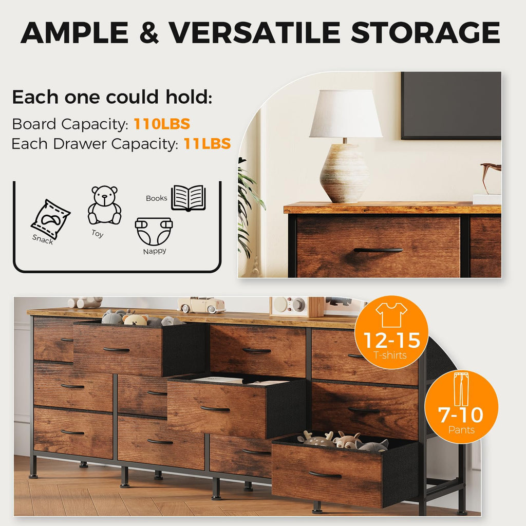 TV Stand with 12 Drawers, Storage Cabinet Media Console