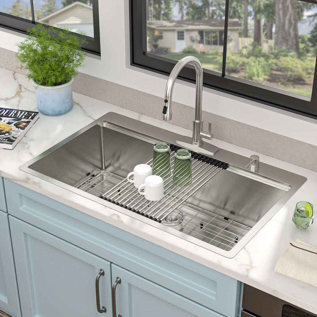 36"x22" Drop In Ledge Workstation Kitchen Sink