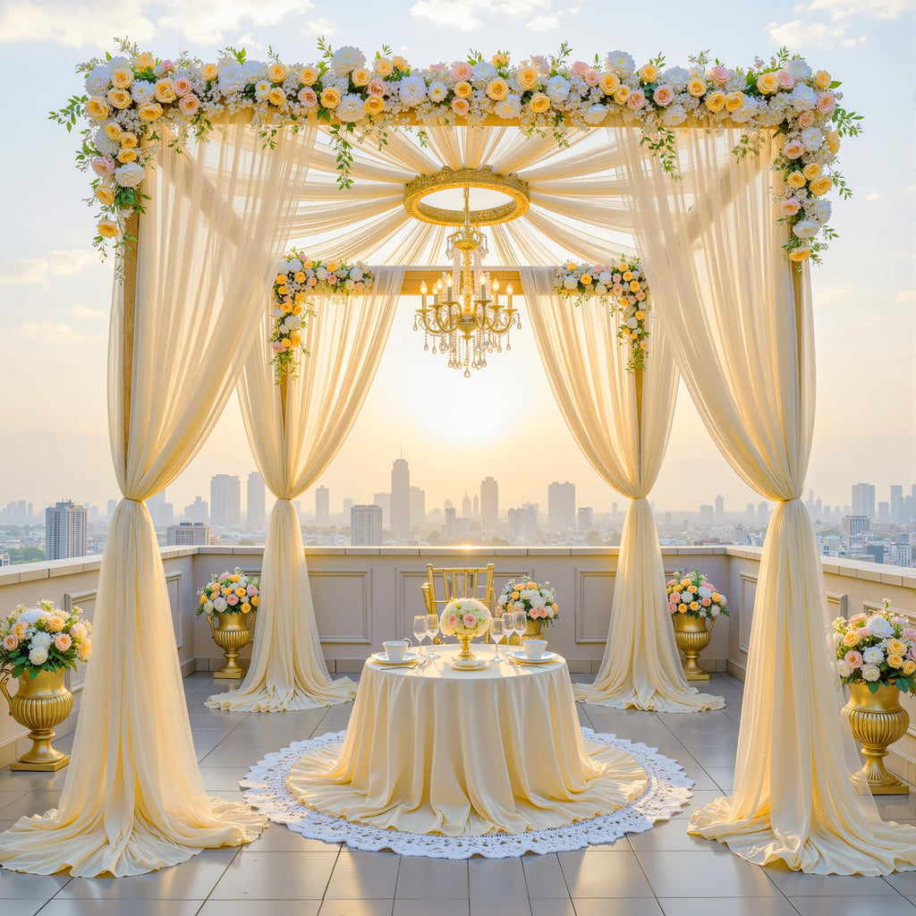 Light Champagne Wedding Arch Draping Fabric, 2 Packs 29" x 20FT Sheer Fabric Arch Drapery Curtain Backdrop Ceiling