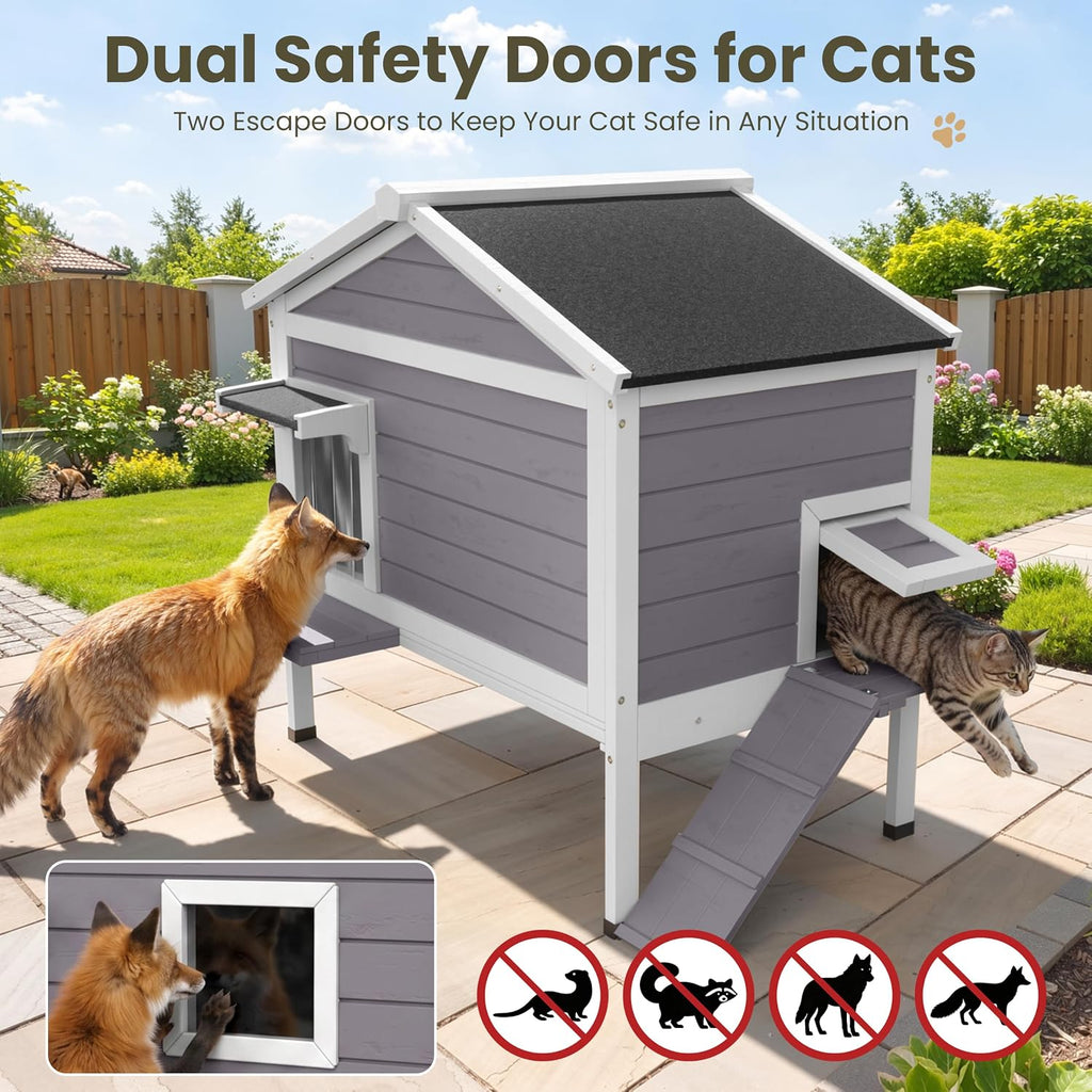Outdoor Cat House with Insulated Liner, Winter Warm Cat Shelter