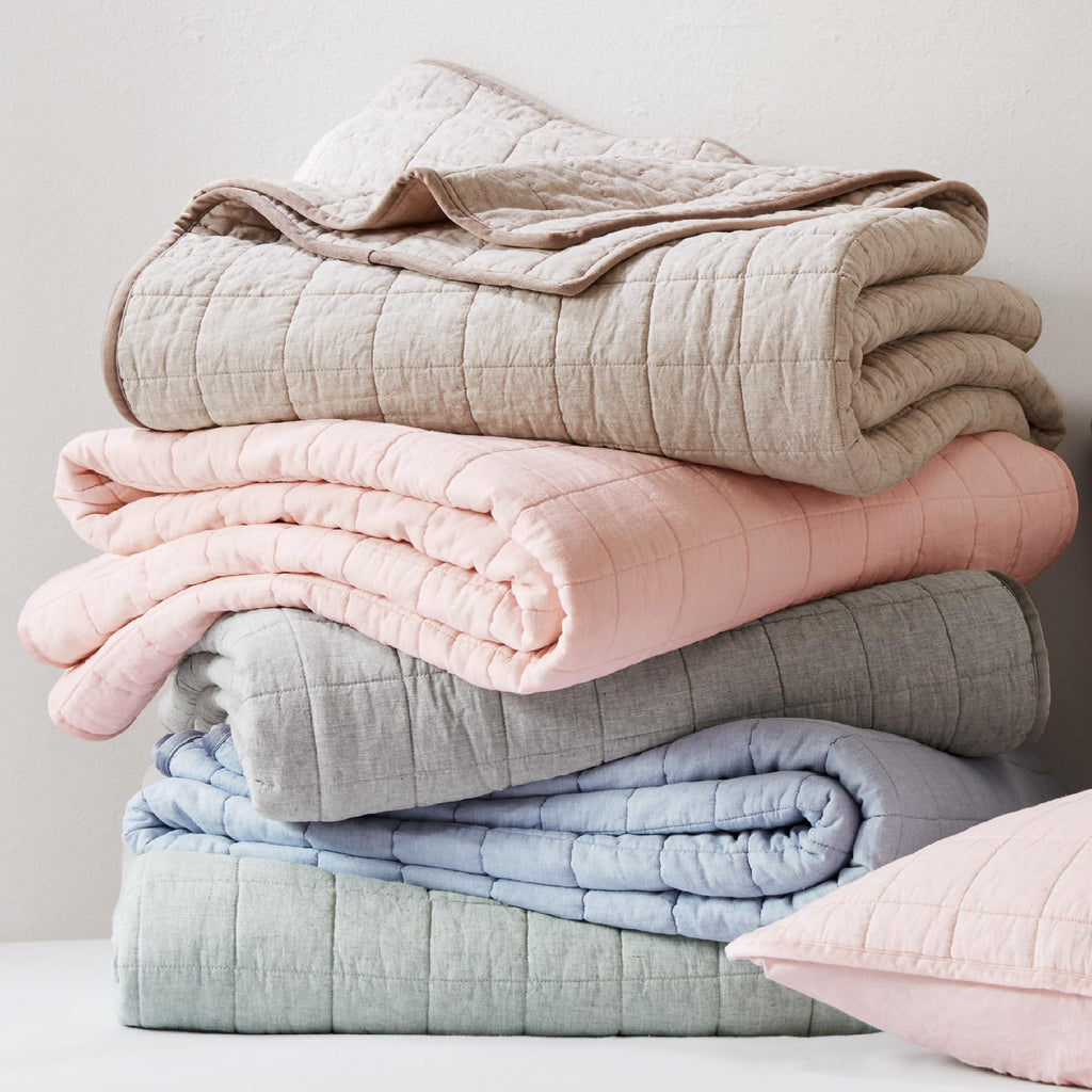 Quilt, Grey - Breathable Box-Stitch Coverlet