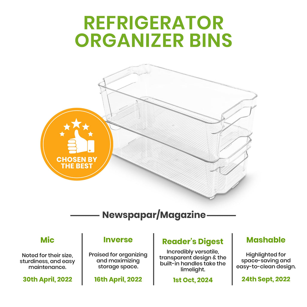 Plastic Stackable Storage Bins for Fridge, 8 Pack, Clear
